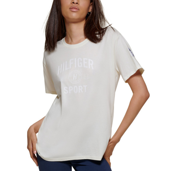 TOMMY HILFIGER SPORT Womens Varsity Graphic T-Shirt XL White Boyfriend Fit NWT - Picture 1 of 12